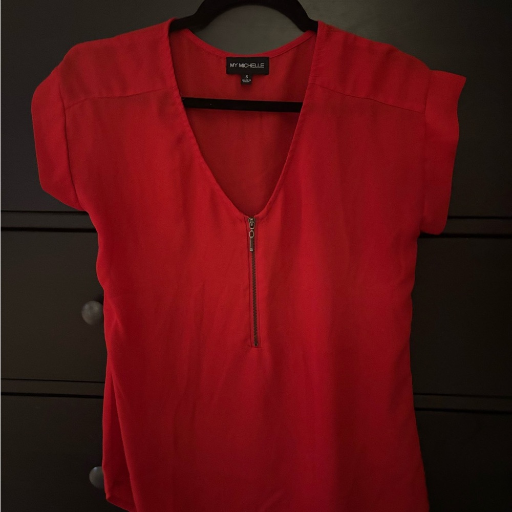 Red Blouse with Zipper Detail
